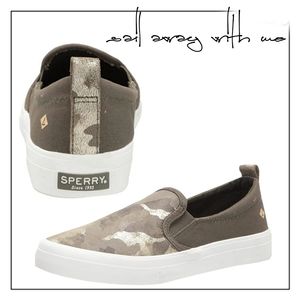 Sperry Olive Camo Slip on 🎉 Women's Pier Wave High Canvas Sneaker NWT
